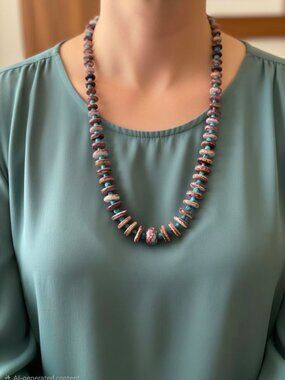 Natural Purple Spiny Oyster Shell with Turquoise Necklace